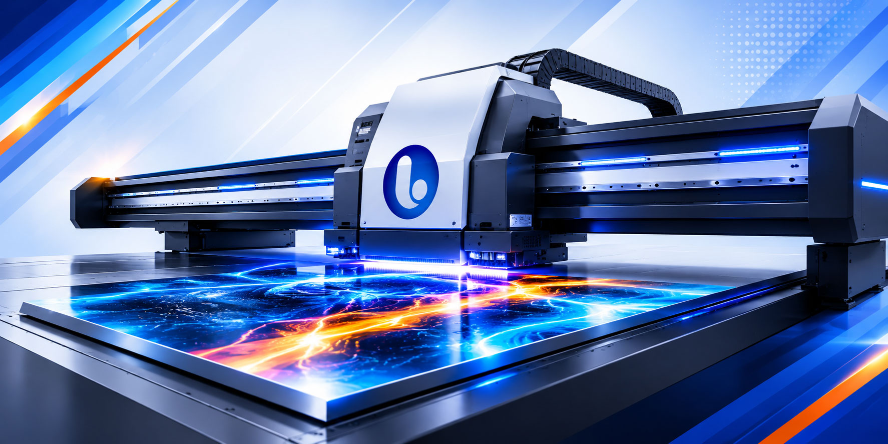 UV flatbed printer in action, bonding vibrant ink directly onto a solid substrate